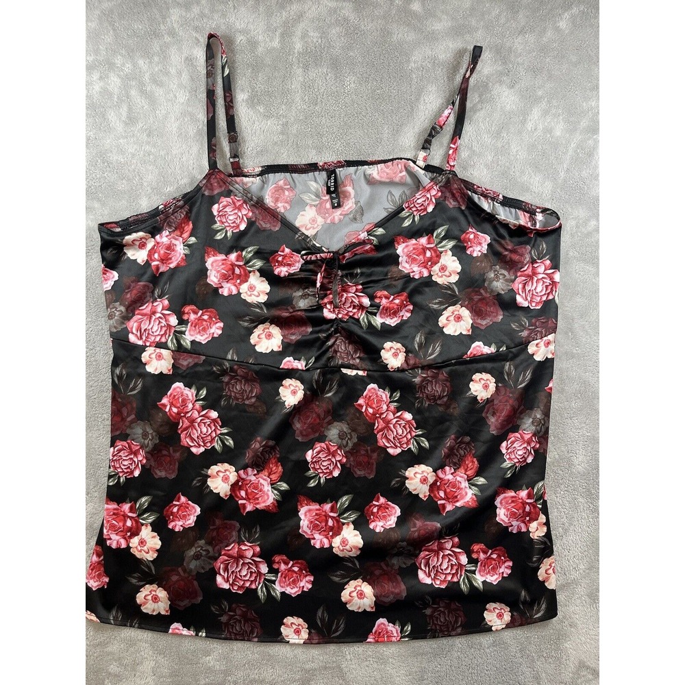 Torrid Top Womens Sz 4 Black Red Dark Floral Babydoll Tank Blouse Fairy Y2K